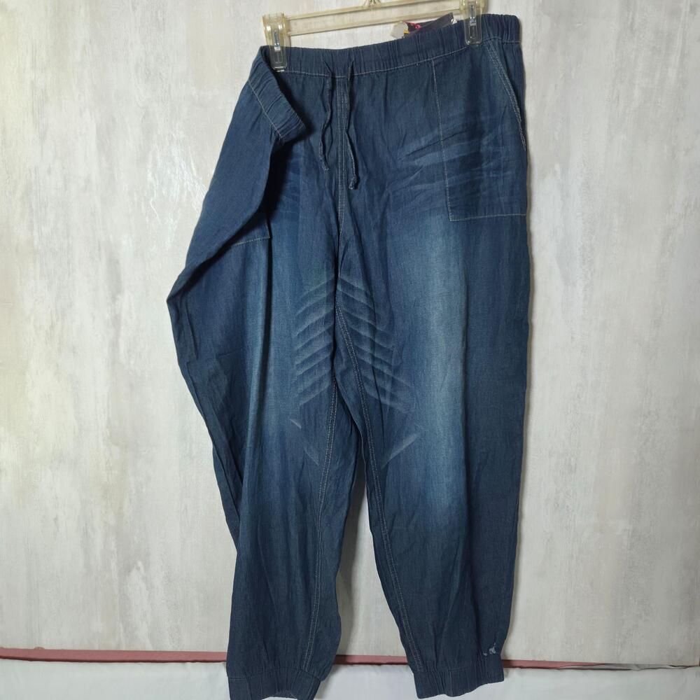 Vanilla Star Pants Womens 3X Blue Chambray Jogger Elastic Waist Cuffed Pockets